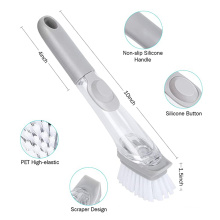 Multipurpose Dispensing Brush, Kitchen Cleaning Scrubber with Handle, dishwashing brush with soap dispenser